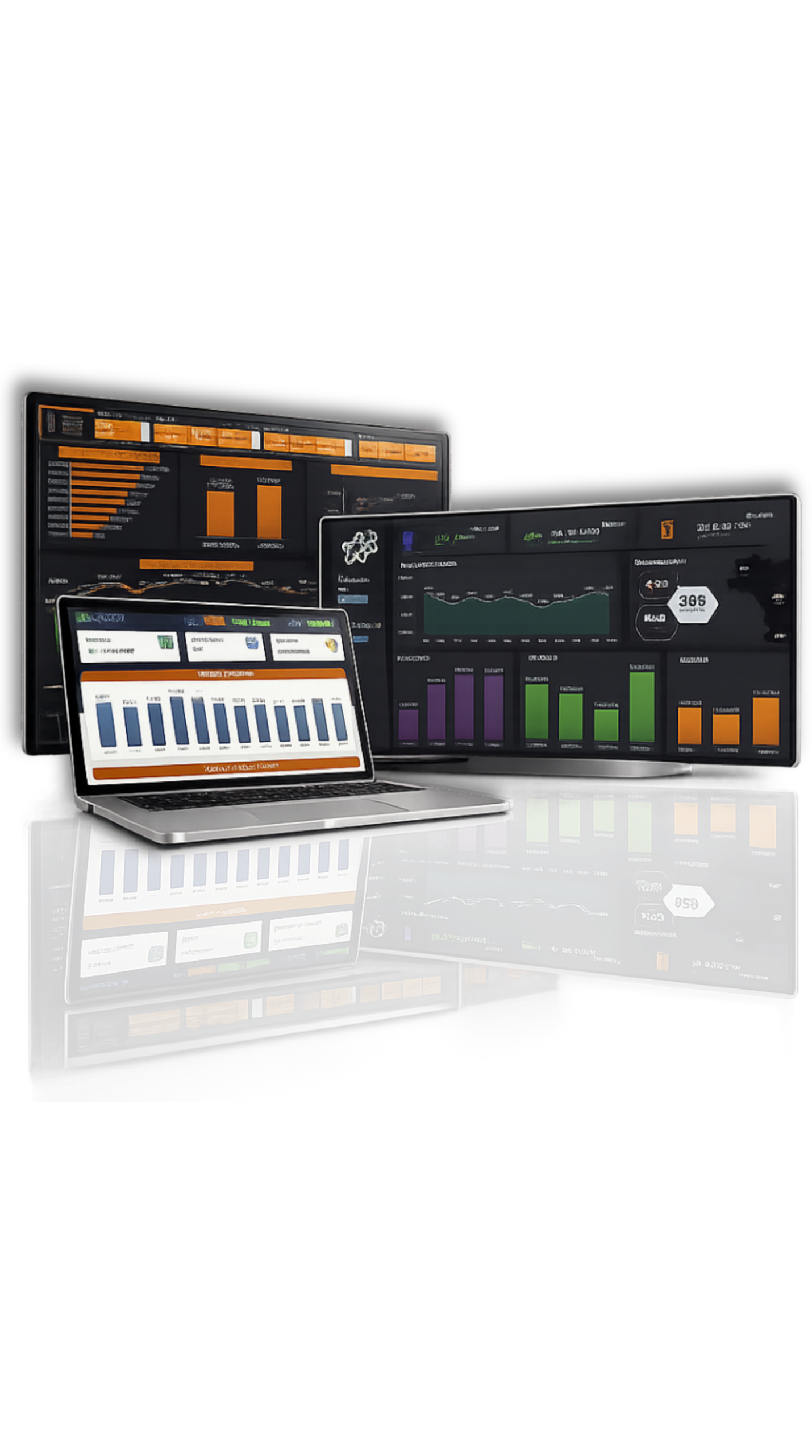 Mockup com notebook e telas exibindo dashboards